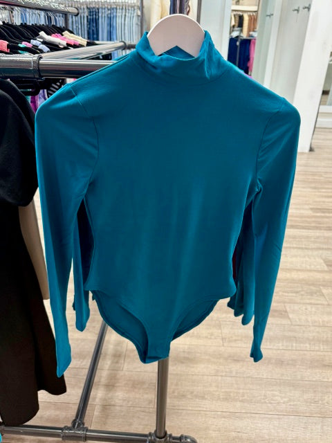 Mock Neck Long Sleeve Bodysuit in Teal