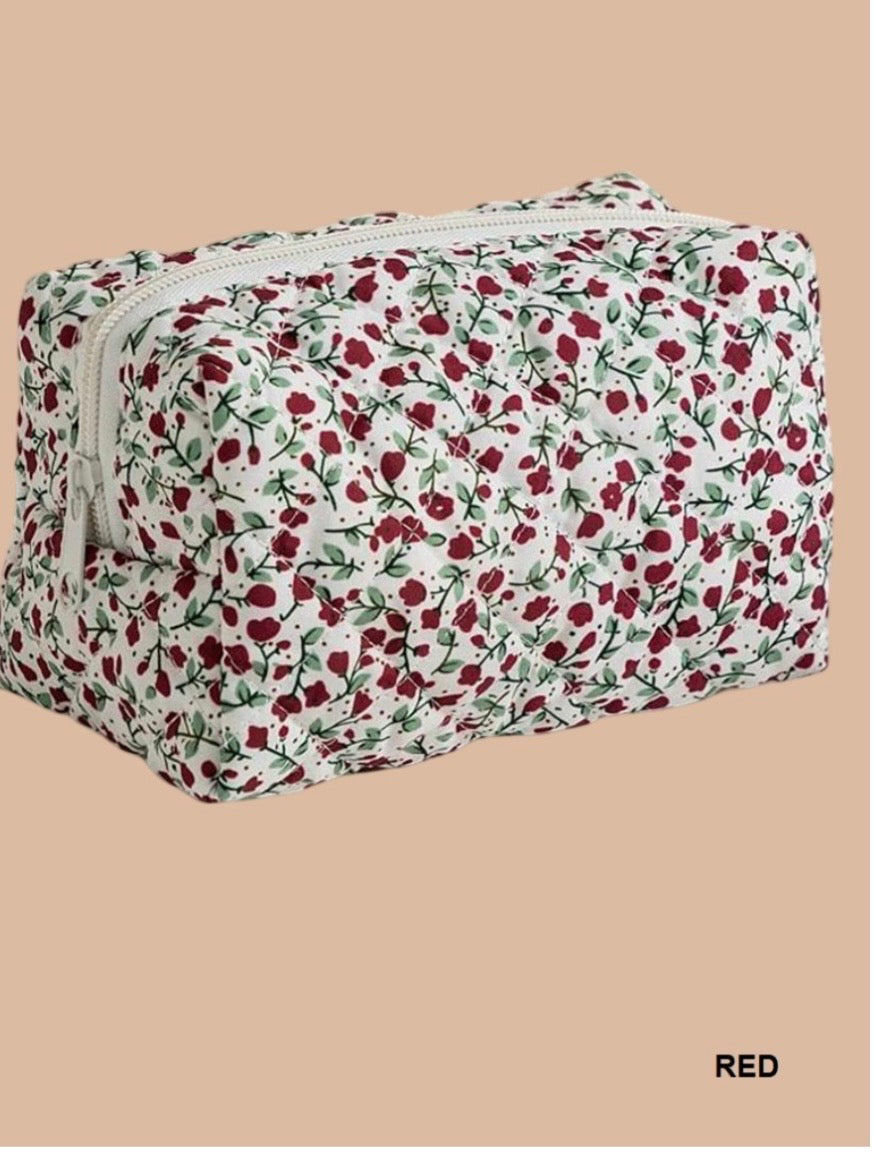 Quilted Floral Cosmetic Pouch Bag