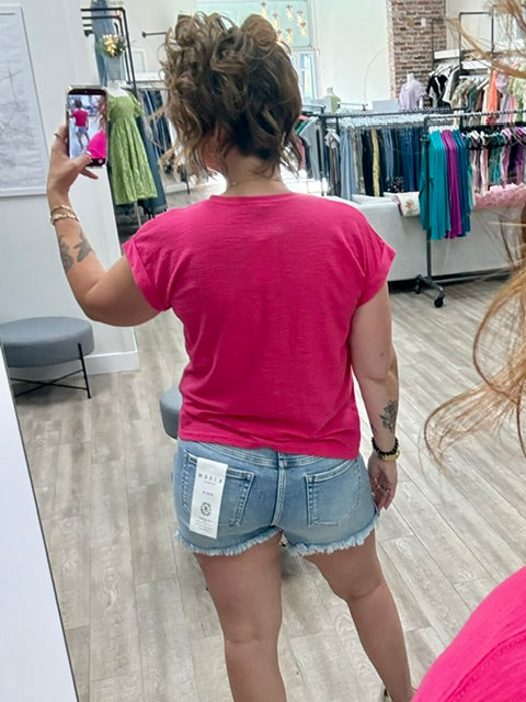 The Staple Style Tee in Black, Fushia and White