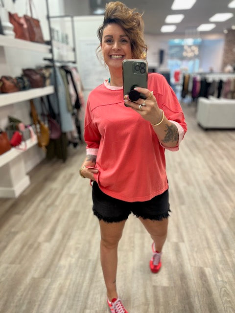 Oversized Mineral Washed Tunic in Coral