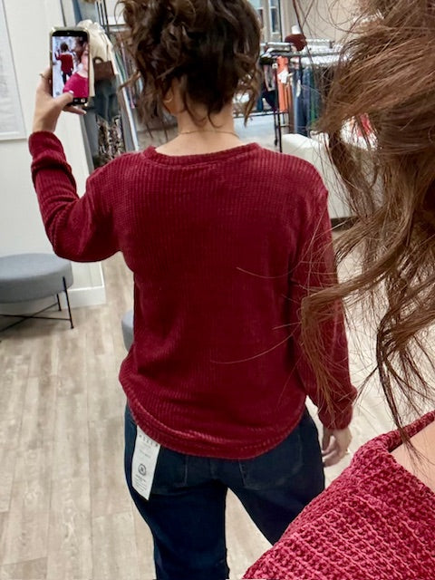 The Cloud Nine Chenille Sweater in Dark Burgundy