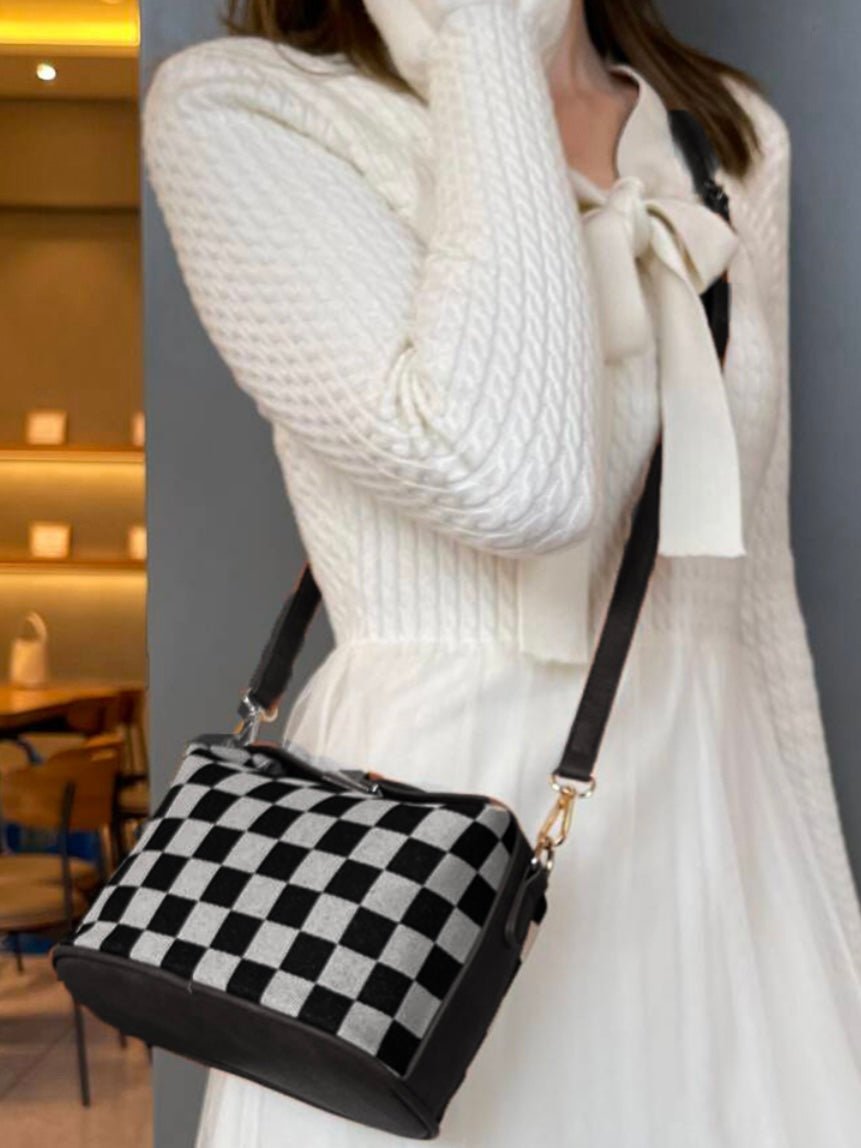 Checkered Hollace Tote in Black and Camel