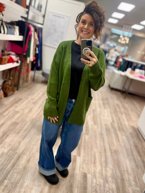 The Anytime Cardigan in Army Green