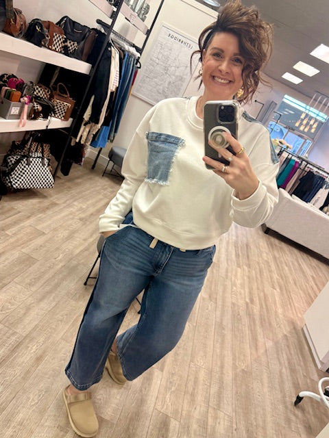 Lucie French Terry with Denim in White Wash