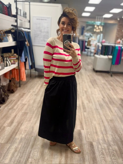 The Brixton Stripe Pullover in Hot Pink