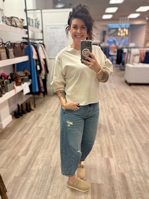 3/4 Balloon Sleeve Top in Sand Beige