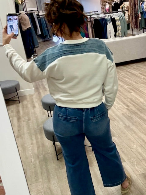 Lucie French Terry with Denim in White Wash