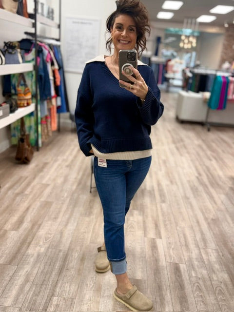 The Contrast Club Sweater in Navy