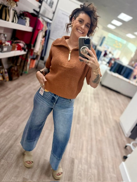 The Luxe Half-Zip Knit Sweater in Pecan