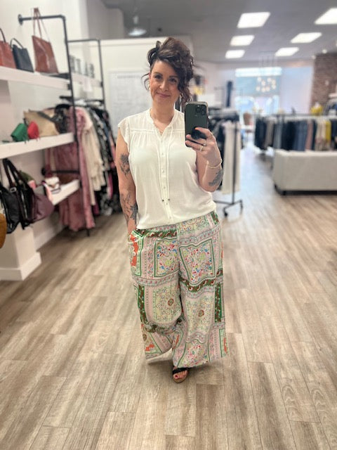 Carf Printed Peach Pants in Pear Green