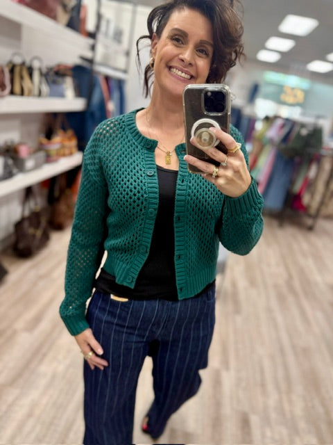 The Sunday Social Cardigan in Hunter Green