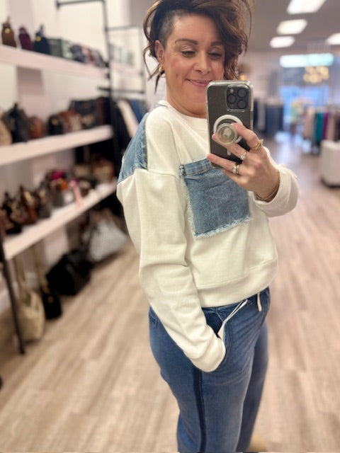 Lucie French Terry with Denim in White Wash