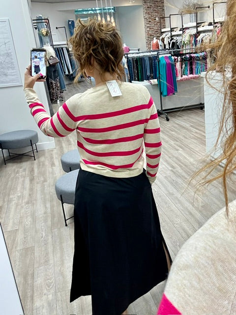The Brixton Stripe Pullover in Hot Pink