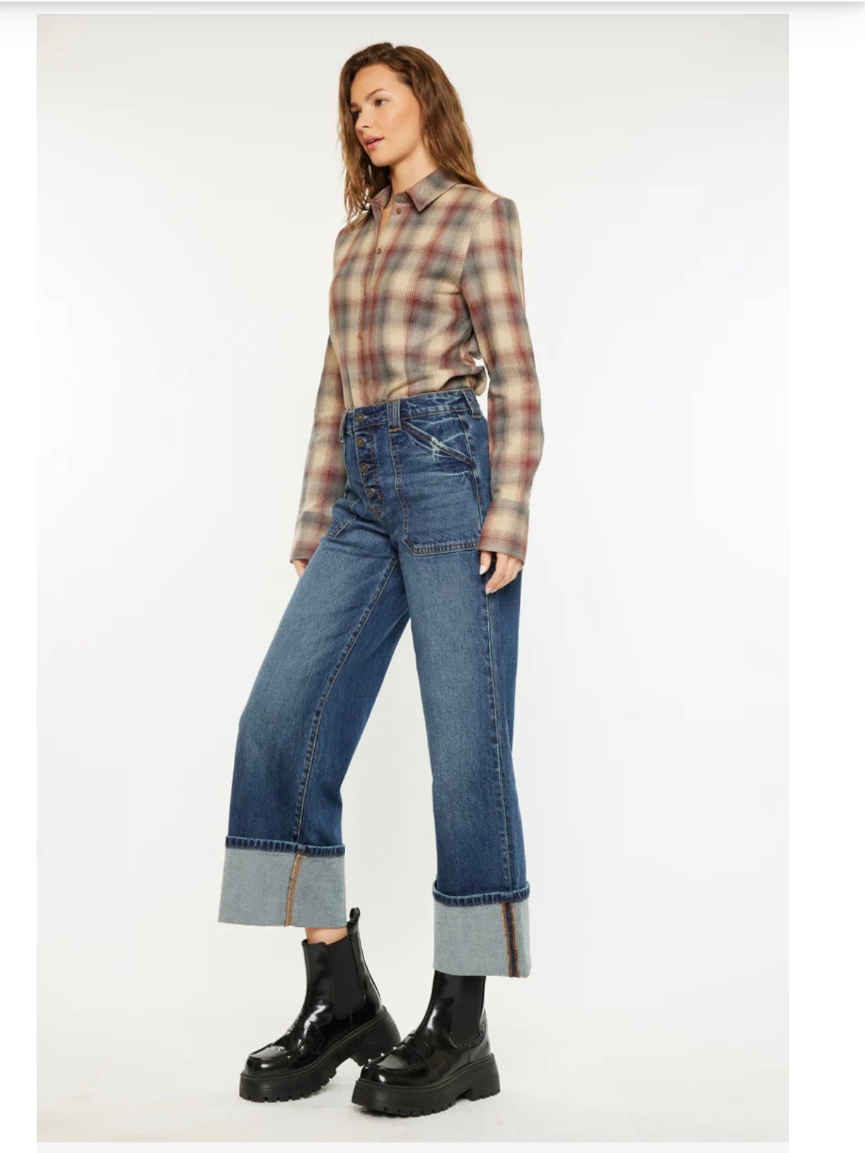 Beanie High Rise Ankle Wide Leg Jeans