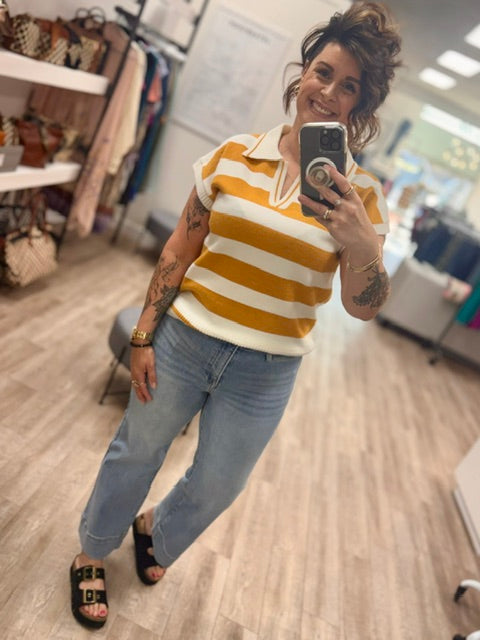 Varsity Stripe Sweater in Mustard