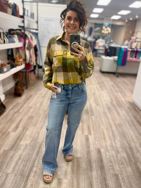 The Harvest Plaid Shirt in Sage Olive