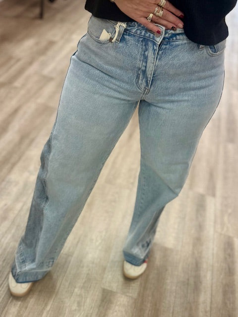 Carlise Mid Rise Colour Block Wide Leg Jeans