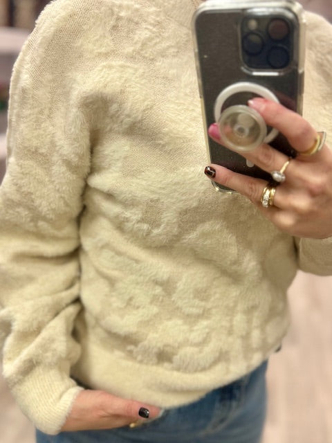 Fuzzy Knit Sweater in Whitecap