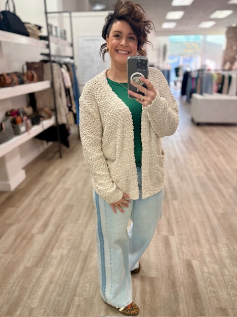 Cloud Soft Popcorn Cardigan in Sand Beige