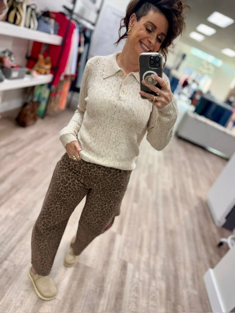 The Polished Cable Polo Sweater in Safari