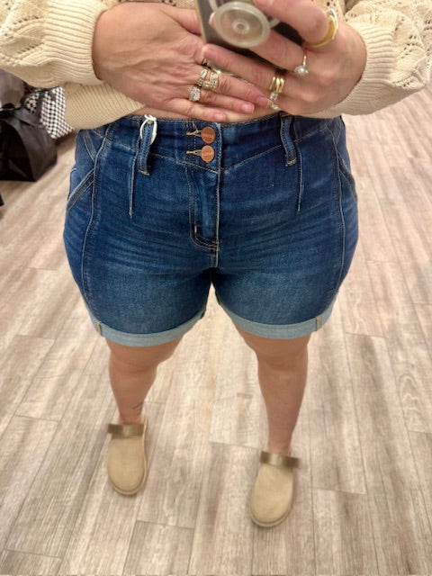 The Double Take Denim Shorts in Dark