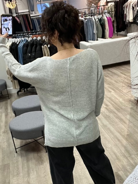 V-Neck High Low Sweater in Heather Grey