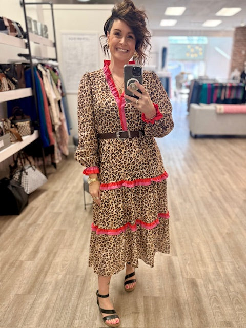 Pink Prairie Dress in Leopard