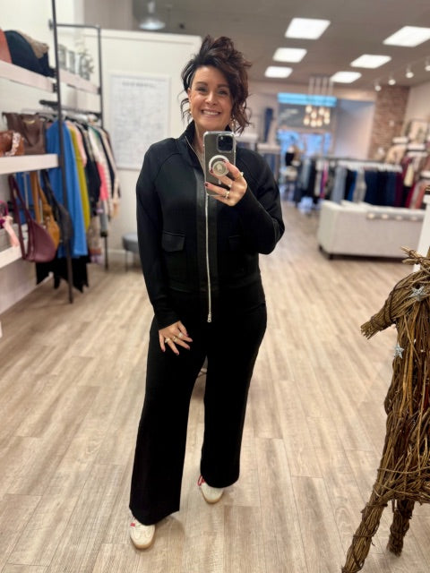 Saruna Soft Knit With Satin Trim Mock Neck Jacket in Black