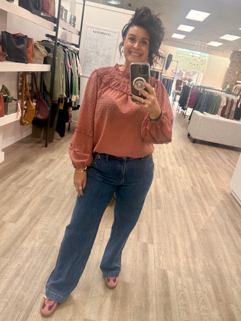 Sheer PomPom Chiffon Blouse in Mauve