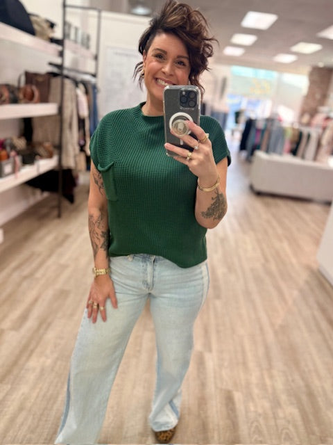 The Cabin Chic Knit Mock Neck Sweater in Dark Green