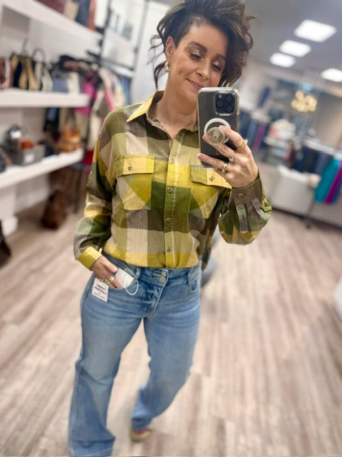 The Harvest Plaid Shirt in Sage Olive