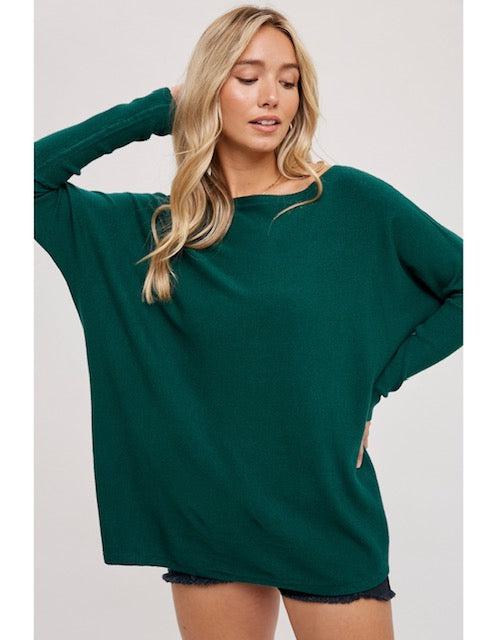 Flowy Boatneck Dolman Tunic in Hunter Green