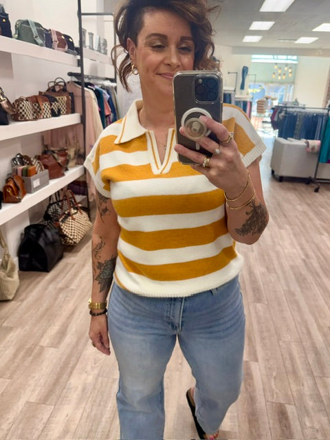 Varsity Stripe Sweater in Mustard