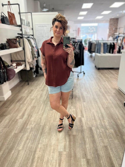 Essential Button Up Cotton Shirt in Brick