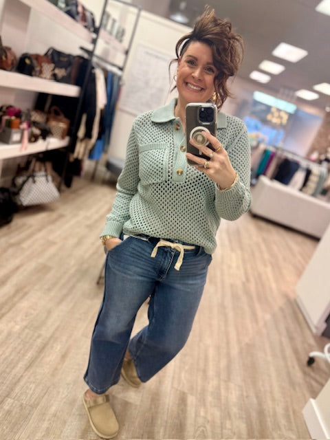 Bronte Long Sleeve Polo in Ivy Green