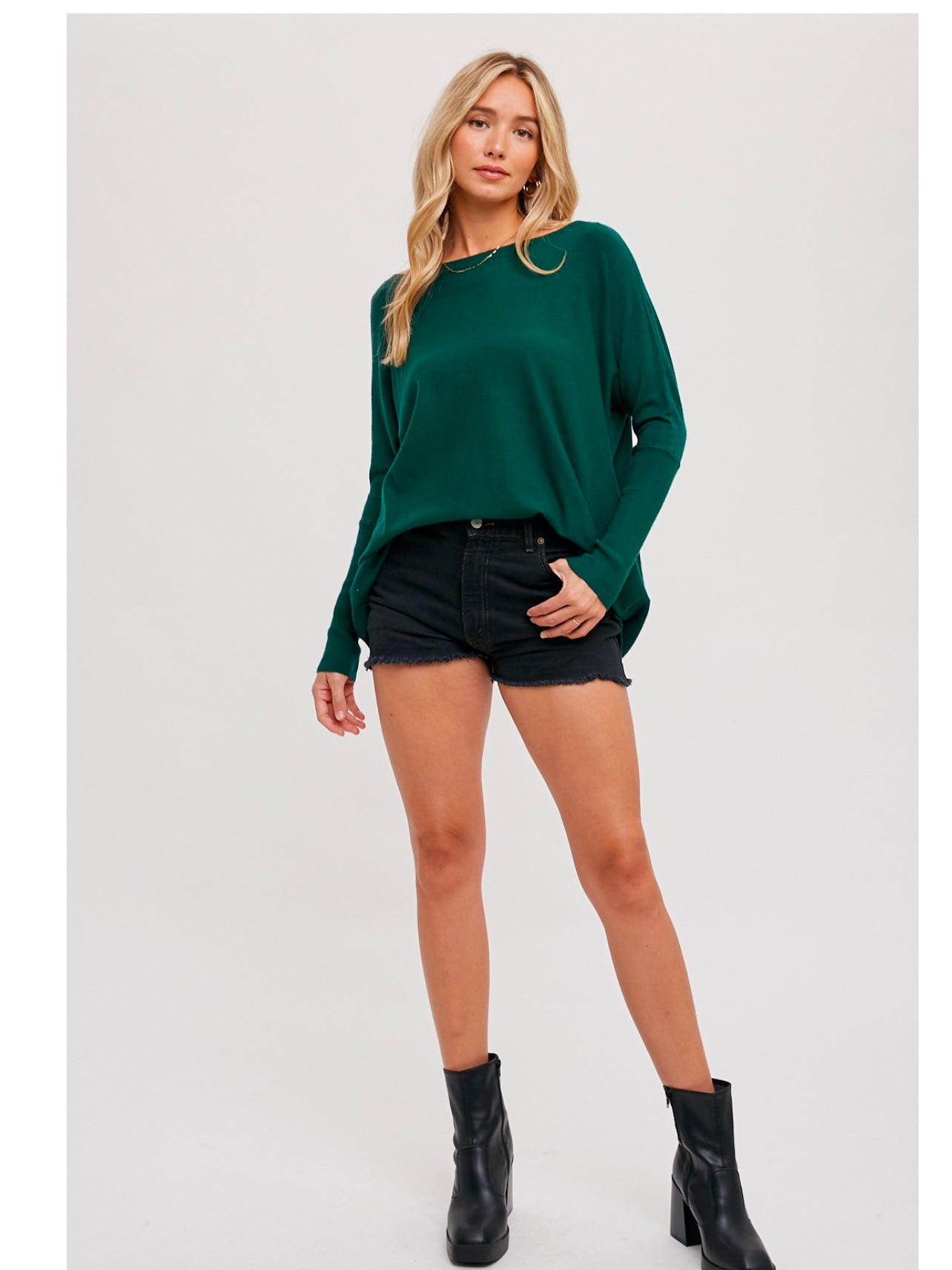 Flowy Boatneck Dolman Tunic in Hunter Green