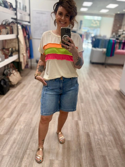 Neon Horizon Top in Cream, Orange, Lime and Neon Pink Shirt