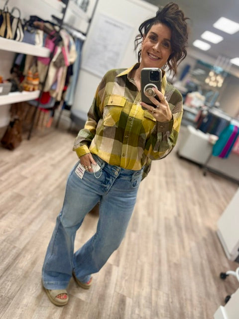 The Harvest Plaid Shirt in Sage Olive