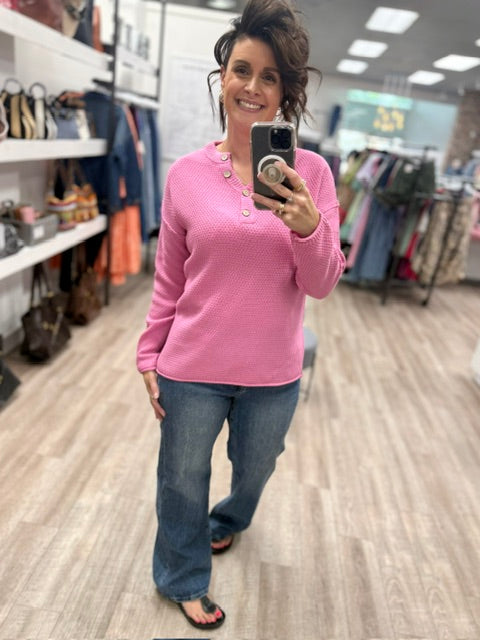 The Easygoing Henley in Candy Pink