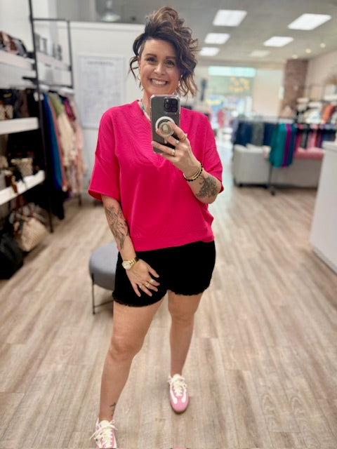 Ribbed Shirt in Hot Pink