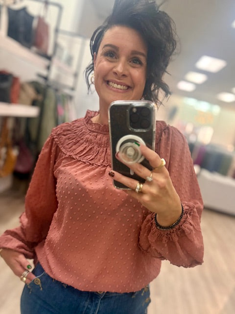 Sheer PomPom Chiffon Blouse in Mauve