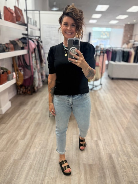 Puff Short Sleeve Sweater in Black