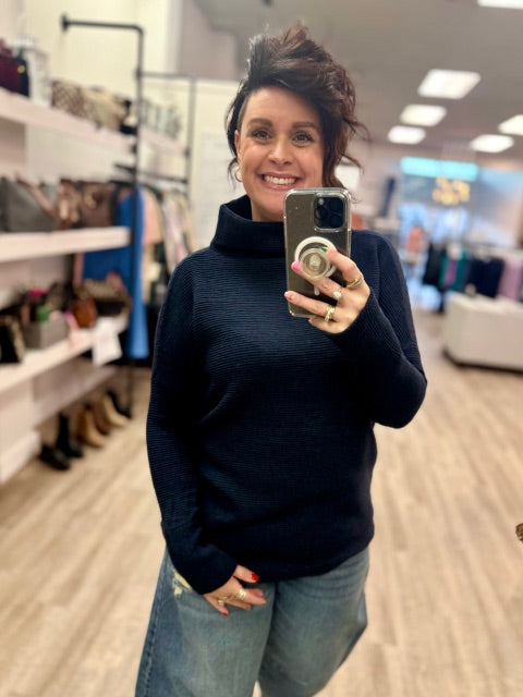Nancy Ottoman Mock Neck in Navy