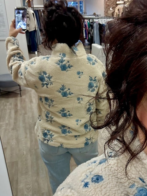 Poppy Mock Neck Anorak Jacket in Cream Blue