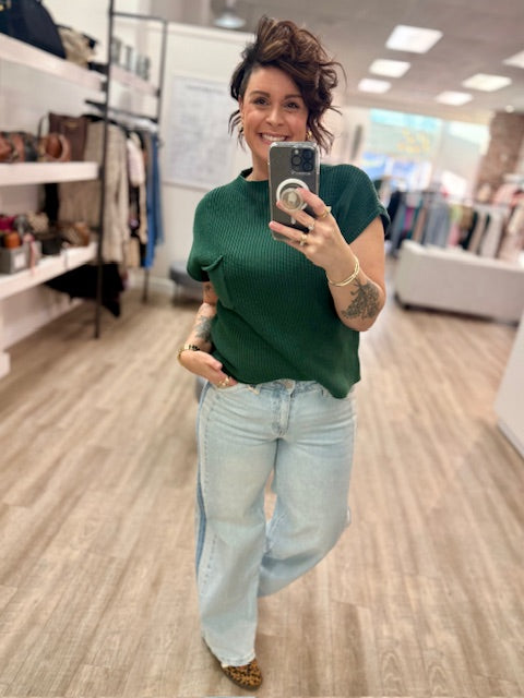 The Cabin Chic Knit Mock Neck Sweater in Dark Green