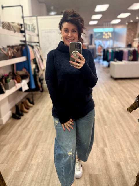 Nancy Ottoman Mock Neck in Navy