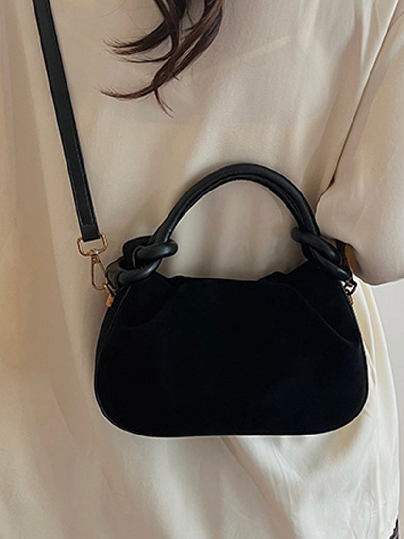 Rouched Faux Suede Tote in Black, Cabernet and Camel