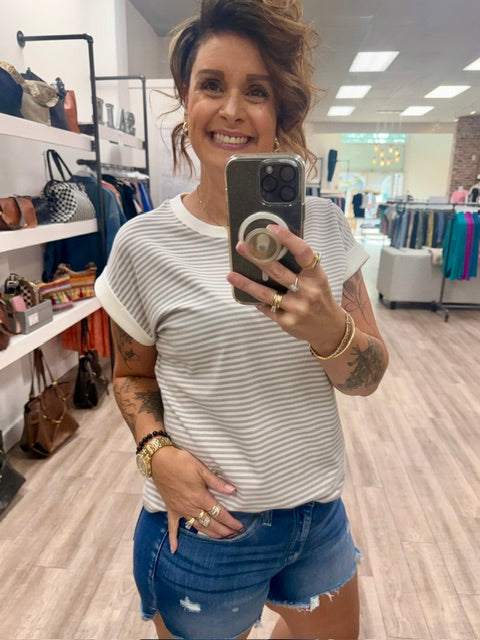 The Sweetheart Stripe Tee in Heather Grey