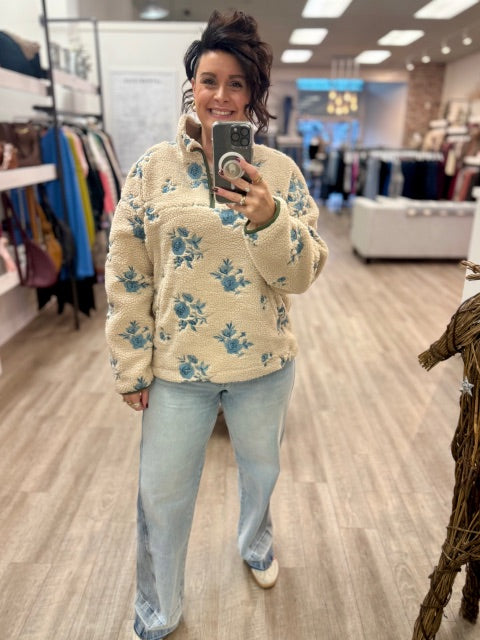 Poppy Mock Neck Anorak Jacket in Cream Blue