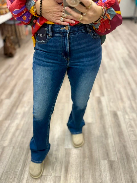 Risen High Rise Bootcut Jeans in Dark Colour